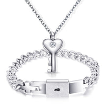 Load image into Gallery viewer, Fashion A Couple Jewelry Sets For Lovers Stainless Steel Love Heart Lock Bracelets Bangles Key Pendant Necklace Couples Set