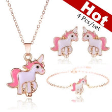 Load image into Gallery viewer, 4pcs/set Necklace Earrings Cartoon Unicorn Necklace Earring Jewelry Pink Girls Gift Jewelry Jewelry  Earring and Necklace Set