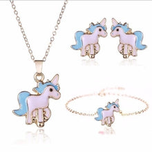 Load image into Gallery viewer, 4pcs/set Necklace Earrings Cartoon Unicorn Necklace Earring Jewelry Pink Girls Gift Jewelry Jewelry  Earring and Necklace Set