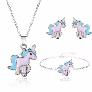 4pcs/set Necklace Earrings Cartoon Unicorn Necklace Earring Jewelry Pink Girls Gift Jewelry Jewelry  Earring and Necklace Set