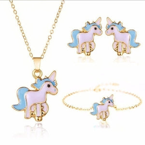 4pcs/set Necklace Earrings Cartoon Unicorn Necklace Earring Jewelry Pink Girls Gift Jewelry Jewelry  Earring and Necklace Set