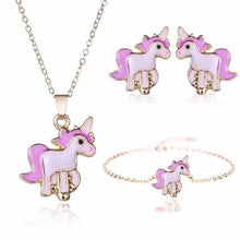 Load image into Gallery viewer, 4pcs/set Necklace Earrings Cartoon Unicorn Necklace Earring Jewelry Pink Girls Gift Jewelry Jewelry  Earring and Necklace Set