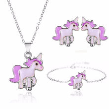 Load image into Gallery viewer, 4pcs/set Necklace Earrings Cartoon Unicorn Necklace Earring Jewelry Pink Girls Gift Jewelry Jewelry  Earring and Necklace Set