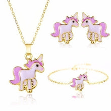 Load image into Gallery viewer, 4pcs/set Necklace Earrings Cartoon Unicorn Necklace Earring Jewelry Pink Girls Gift Jewelry Jewelry  Earring and Necklace Set