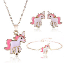 Load image into Gallery viewer, 4pcs/set Necklace Earrings Cartoon Unicorn Necklace Earring Jewelry Pink Girls Gift Jewelry Jewelry  Earring and Necklace Set