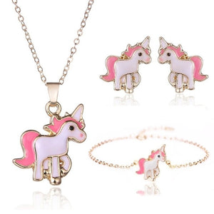 4pcs/set Necklace Earrings Cartoon Unicorn Necklace Earring Jewelry Pink Girls Gift Jewelry Jewelry  Earring and Necklace Set