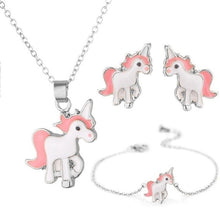 Load image into Gallery viewer, 4pcs/set Necklace Earrings Cartoon Unicorn Necklace Earring Jewelry Pink Girls Gift Jewelry Jewelry  Earring and Necklace Set