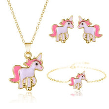 Load image into Gallery viewer, 4pcs/set Necklace Earrings Cartoon Unicorn Necklace Earring Jewelry Pink Girls Gift Jewelry Jewelry  Earring and Necklace Set