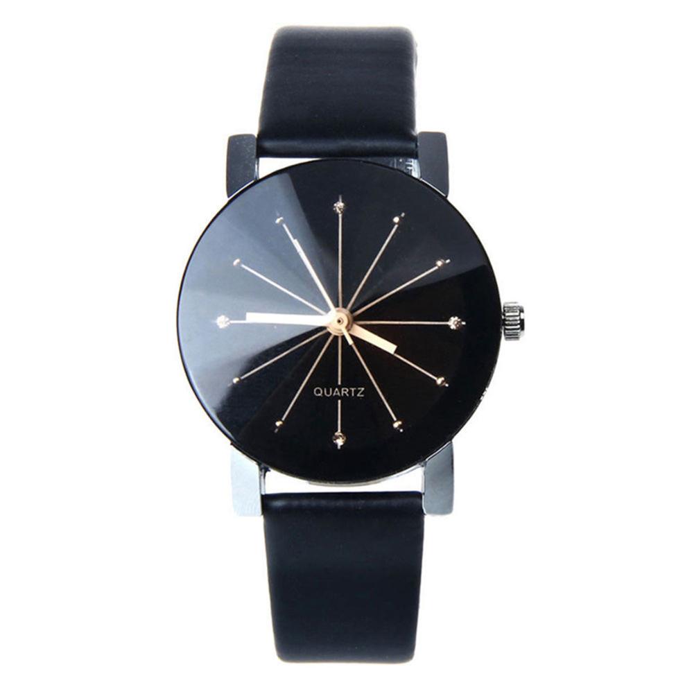 2018 Hot Fashion Classics Black Leather Lover's Watches Creative Couple Gift For Lovers Geometric Quartz Luxury Band Wristwatch