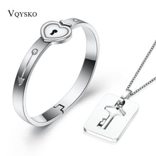 Load image into Gallery viewer, Fashion A Couple Jewelry Sets For Lovers Stainless Steel Love Heart Lock Bracelets Bangles Key Pendant Necklace Couples Set