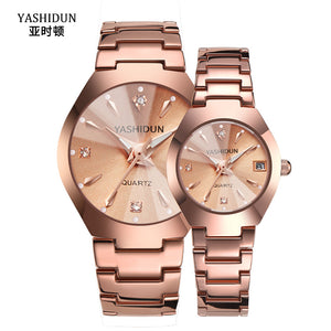 Couple Watch Men and Women Rose Gold Quartz Watch Classic Unisex Stainless Steel Lover's Wrist Watches Christmas Valentine Gifts